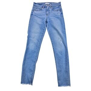 LOFT High Waist Skinny Jeans Light Wash Distressed Raw Hem Size 25